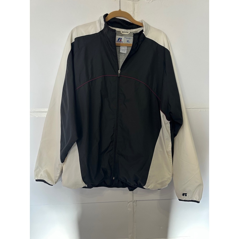 Vintage Russell Athletic Mens XL Jacket Black White Lightweight Windbreaker